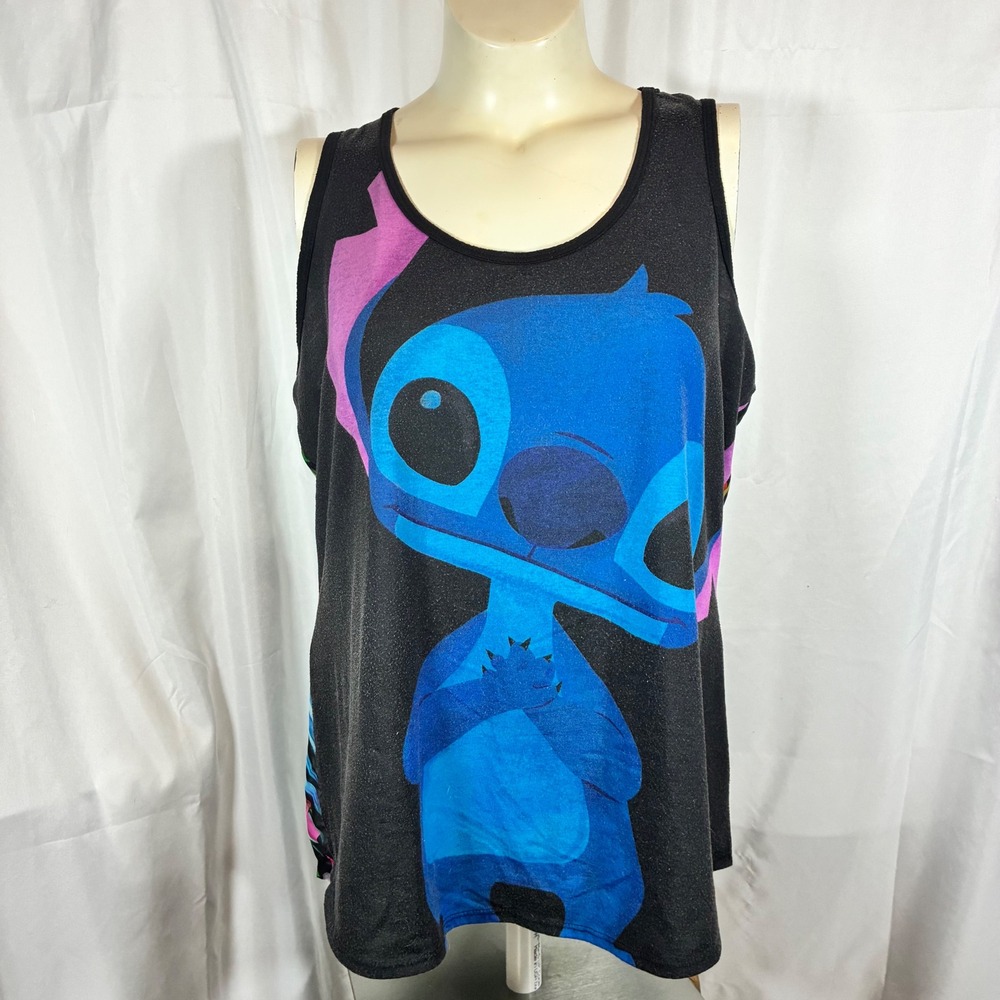 Disney Lilo & Stitch Tropical Mesh Back Tank Top Black Floral 2XL